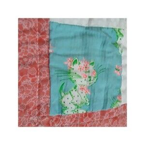 Vintage P.L Baby Blanket, Multicolor, Cats, 36" x 32", Quilt Pattern